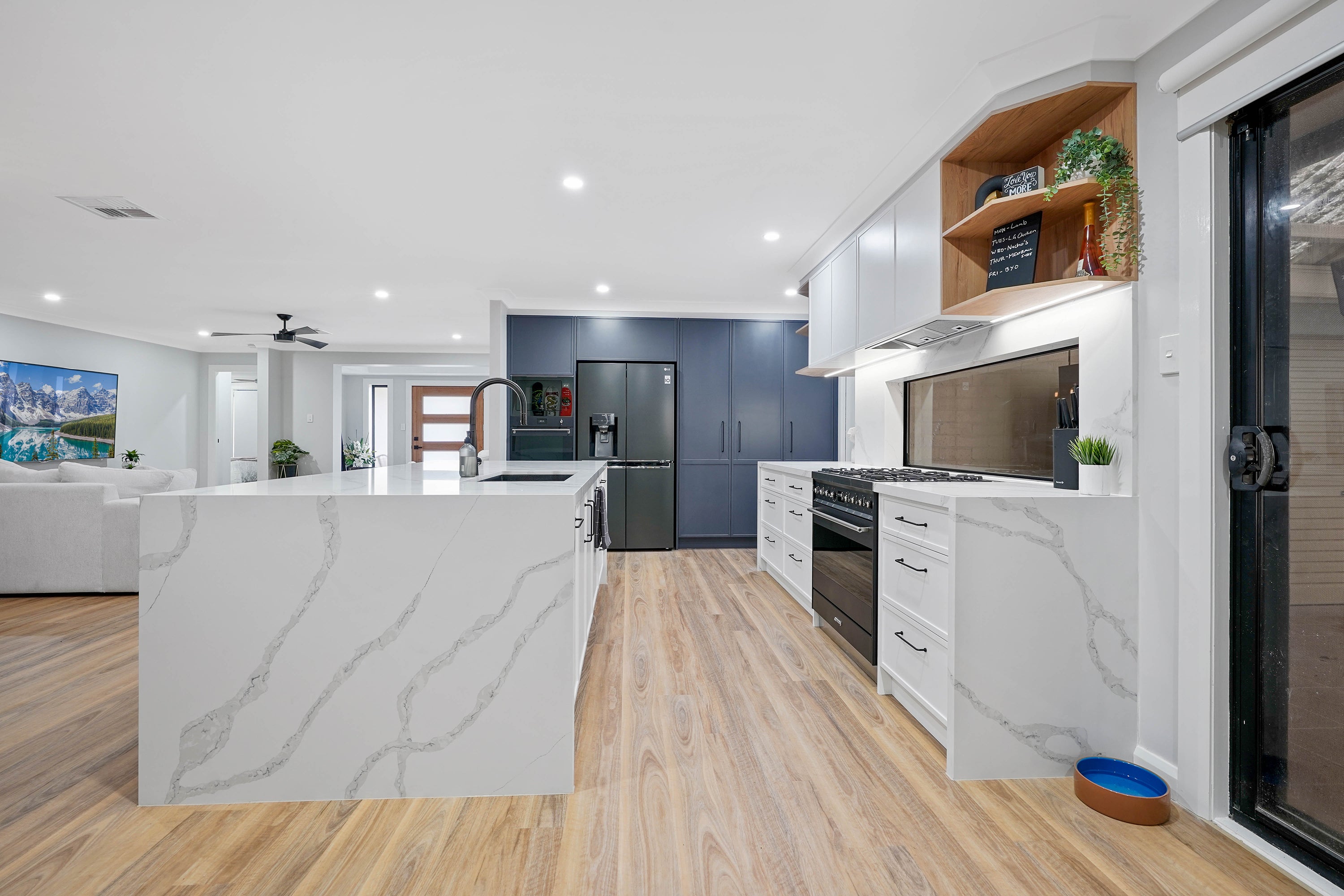 Kitchen White Navy Wood Side