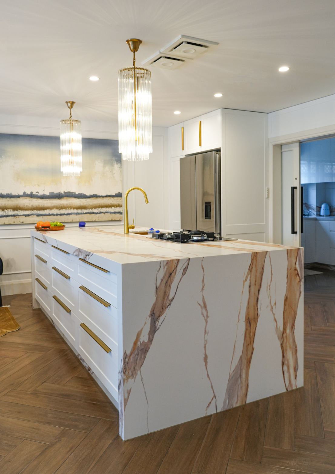 Aritficial Stone Benchtop Yellow Vertical